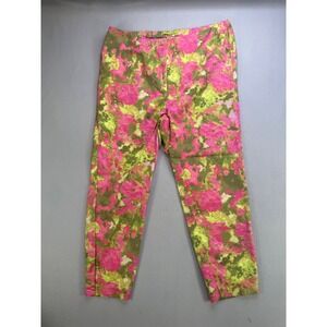 SIGRID OLSEN Women's Floral Pants Size 16W Pink Green Slim‎ Fit Casual